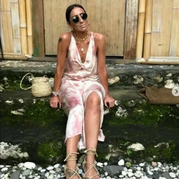 ZARA PINK TIE-Dye DRESS Small KNOT SPAGHETTI STRAP - Picture 4 of 6